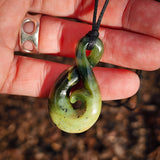 Natural Nephrite Jade Koru Twist Pendant Necklace (N1057)