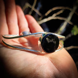 Solid 925 Sterling Silver & Natural Black Onyx Handmade Cuff Bracelet