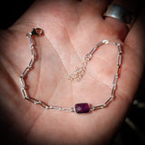 Solid 925 Sterling Silver & Natural Amethyst Rectangle Chain Bracelet