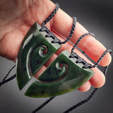 2pcs Matching Set Natural NZ Jade Koru Heart Pendant Necklaces (N2206)