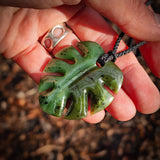 Natural Nephrite Jade Monstera Leaf Pendant Necklace (N1055)