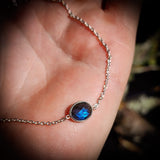 Solid 925 Sterling Silver & Natural Labradorite Oval Chain Bracelet