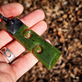 NZ Greenstone Pounamu Double Koru Toki Pendant Necklace (N1048)