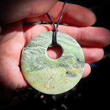 NZ Greenstone Pounamu Disk Pendant Necklace (N415)