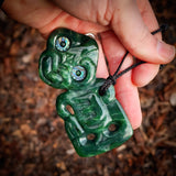 Natural Nephrite Jade Side Hei Tiki Pendant Necklace (N1054)
