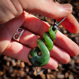 NZ Greenstone Pounamu Triple Twist Pendant Necklace (N944)