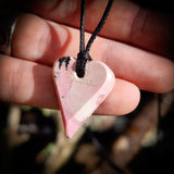 NZ Rhodonite / Pink Pounamu Heart Pendant Necklace (N702)