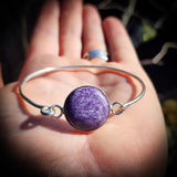 Solid 925 Sterling Silver & Natural Charoite Handmade Cuff Bracelet