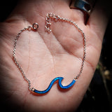Solid 925 Sterling Silver & Created Opal Wave Chain Bracelet