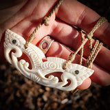 Pekapeka Double Manaia Plate Bone Carving Pendant Necklace