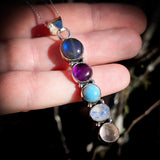 Solid 925 Sterling Silver & Natural Mixed Gemstone Pendant Necklace