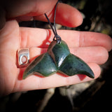 NZ Greenstone / Pounamu Whale Tail Pendant Necklace (N716)
