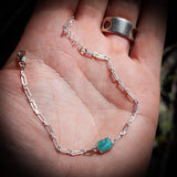 Solid 925 Sterling Silver & Natural Amazonite Rectangle Chain Bracelet