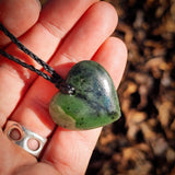 NZ Greenstone Pounamu Heart Pendant Necklace (N945)