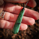 NZ Greenstone Pounamu Drop Pendant Necklace (N873)