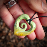 Natural Jade Koru Heart Pendant Necklace (N1111)