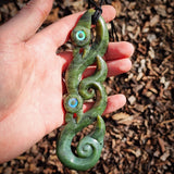 Natural Jade Side XXL Double Manaia Pendant Necklace (N1109)