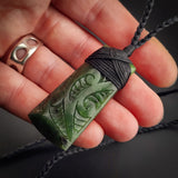 Natural Jade Etched Toki Pendant Necklace (N2183)