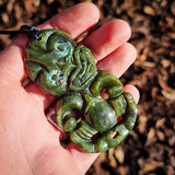 NZ Greenstone Pounamu Hei Tiki Pendant Necklace (N965)