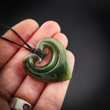 Natural Jade Double Koru Heart Pendant Necklace (N2208)