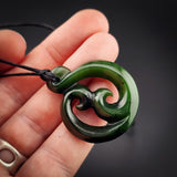 Natural Jade Double Koru Twist Pendant Necklace (N2216)