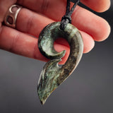 Natural Obay Stone / Polychrome Schist Koru Hook Pendant Necklace (N2129)
