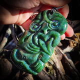 NZ Greenstone Pounamu XL Tiki Pendant Necklace (N804)