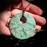 NZ Greenstone Pounamu Disk Pendant Necklace (N421)