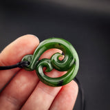 Natural NZ Jade Double Koru Twist Pendant Necklace (N22273)