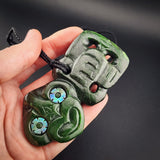 Natural Jade Side Hei Tiki Pendant Necklace (N2301)
