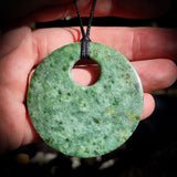 NZ Greenstone Pounamu Disk Pendant Necklace (N430)
