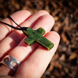 NZ Greenstone Pounamu Cross Pendant Necklace (N890)
