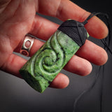 Natural Jade Etched Toki Pendant Necklace (N2165)