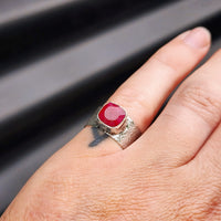 (O) Solid Sterling Silver & Natural Ruby Rustic Handmade Solitaire Ring