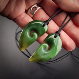 2pcs Matching Set Koru Heart Natural Jade Pendant Necklaces (N2281)