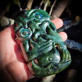 XL NZ Greenstone / Pounamu Tiki Pendant Necklace (N698)