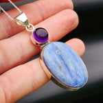 Solid Sterling Silver & Natural Kyanite Handmade Double Setting Necklace