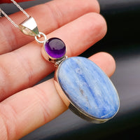 Solid Sterling Silver & Natural Kyanite Handmade Double Setting Necklace