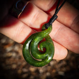 NZ Greenstone Pounamu Twist Koru Pendant Necklace (N824)