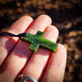 NZ Greenstone Pounamu Cross Pendant Necklace (N862)