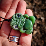 Natural Jade Small Tiki Pendant Necklace (N1154)