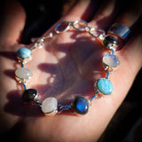 Solid 925 Sterling Silver & Natural Larimar, Moonstone, Labradorite Handmade Chain Bracelet