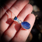 Solid 925 Sterling Silver & Natural Kyanite Oval Pendant Necklace