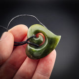 Natural NZ Jade Koru Heart Pendant Necklace (N2276)