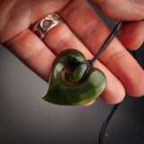 Natural Jade Koru Heart Pendant Necklace (N2179)
