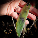 NZ Greenstone Pounamu Large Niho / Tooth Pendant Necklace (N740)