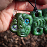 Natural Jade Hei Tiki Pendant Necklace (N1155)