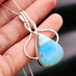 Solid Sterling Silver & Natural Blue Larimar Handmade Pear Necklace