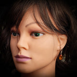 Solid 925 Sterling Silver & Cognac Amber Hanging Waterdrop Earrings