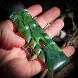 XL NZ Greenstone / Pounamu Manaia Toki Pendant Necklace (N719)